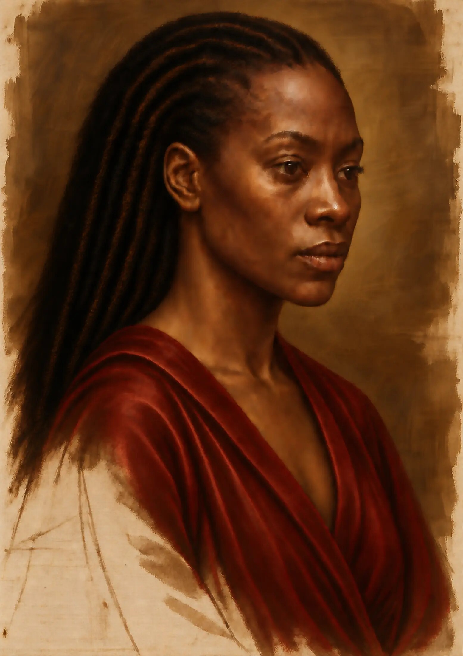 Nearly completed portrait before final colour unification and simulated varnish.