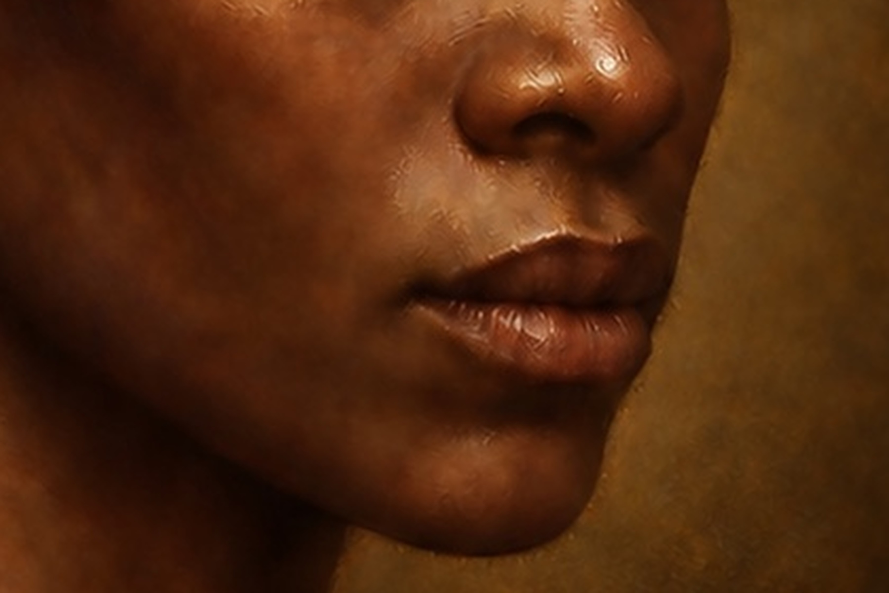 Close study of the mouth, layered reds, varied edges and restrained moisture highlights.