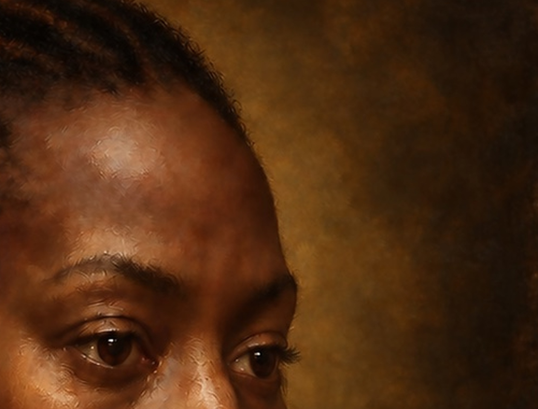 Close study of broken handling across flesh and background in the unified painted surface.