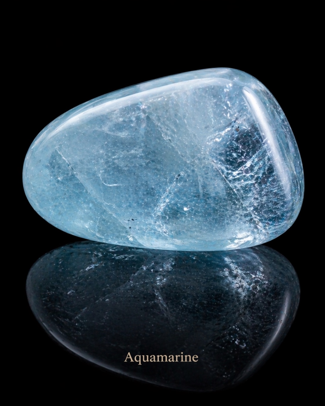 Pale blue aquamarine reflected against black