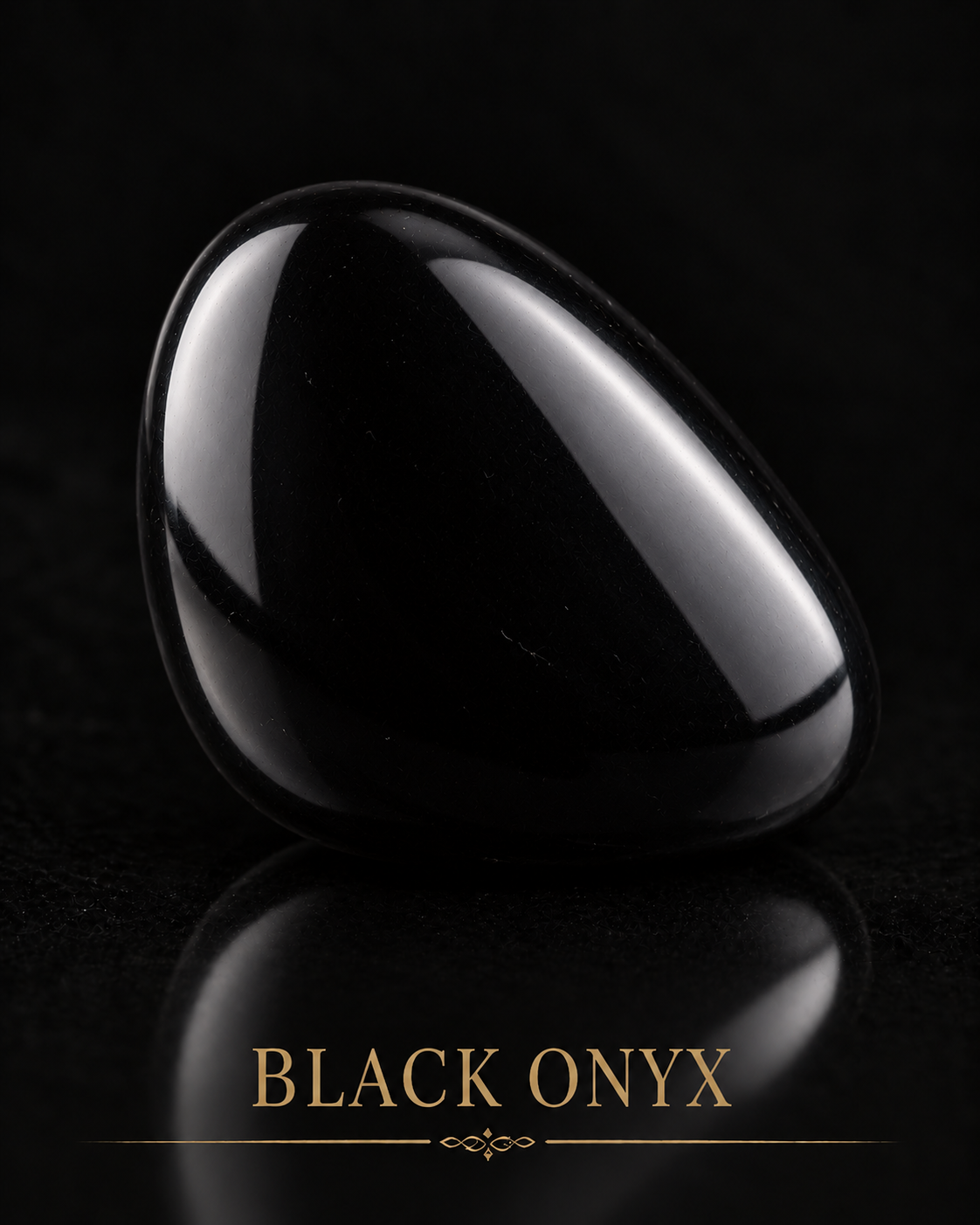 AI-generated polished Black Onyx reflected against black
