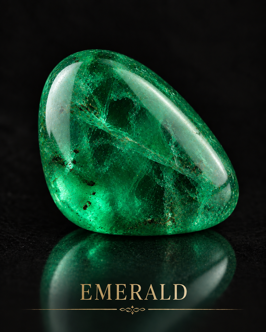 AI-generated green Emerald reflected against black