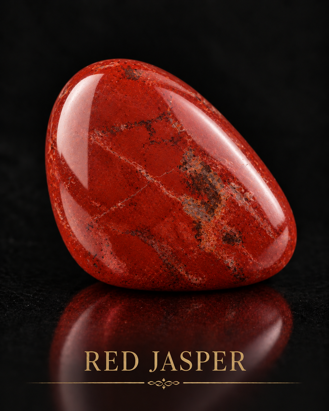 AI-generated polished Red Jasper reflected against black